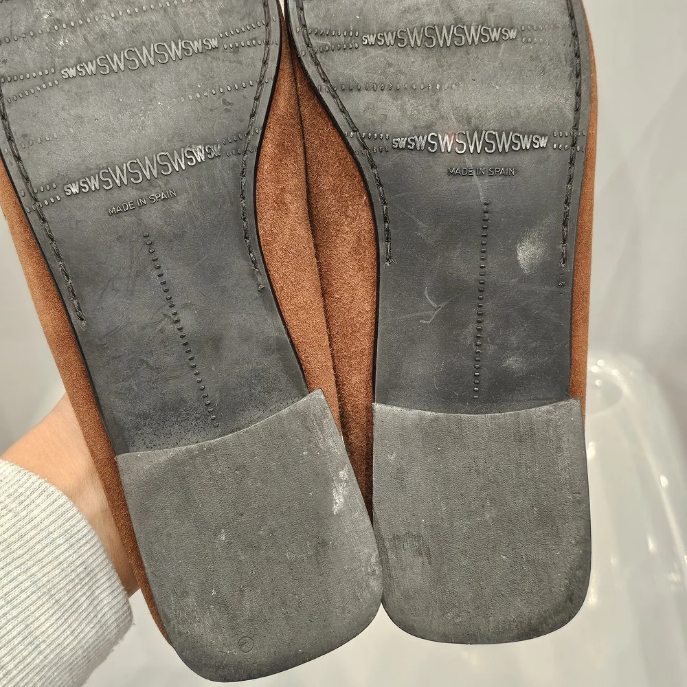 [LIKE NEW] Stuart Weitzman Brown Suede Rhinestone Jeweled Mules Loafers Sz 8.5
